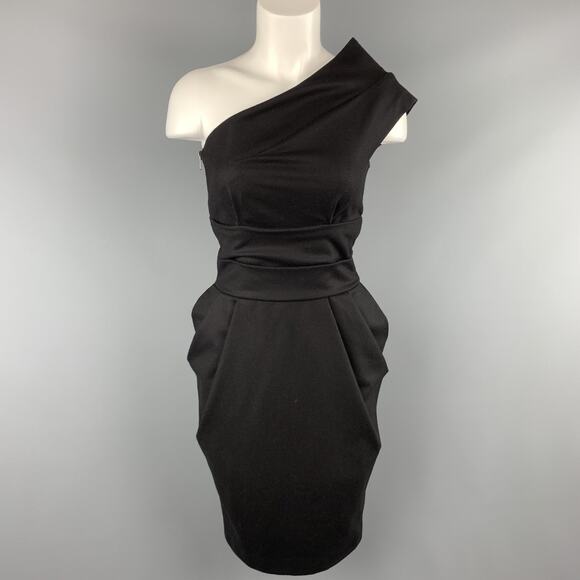 LA PETITE S***** Size 0 Black Virgin Wool Blend One Shoulder Cocktail Dress - Picture 1 of 6